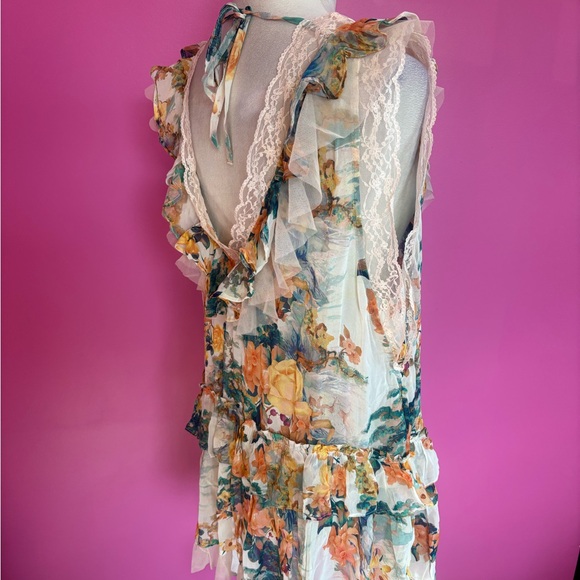 Anthropologie ladies cream & teal Bohemian spring ruffle blouse NWT (Size XL) - Picture 4 of 11